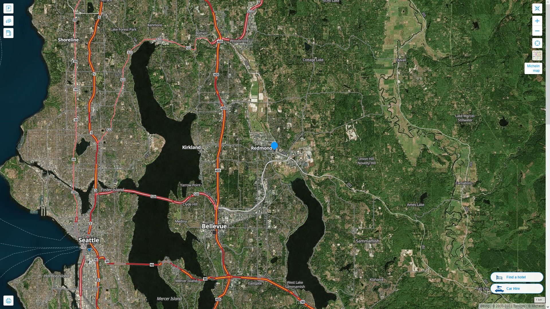 Redmond Washington Highway and Road Map with Satellite View